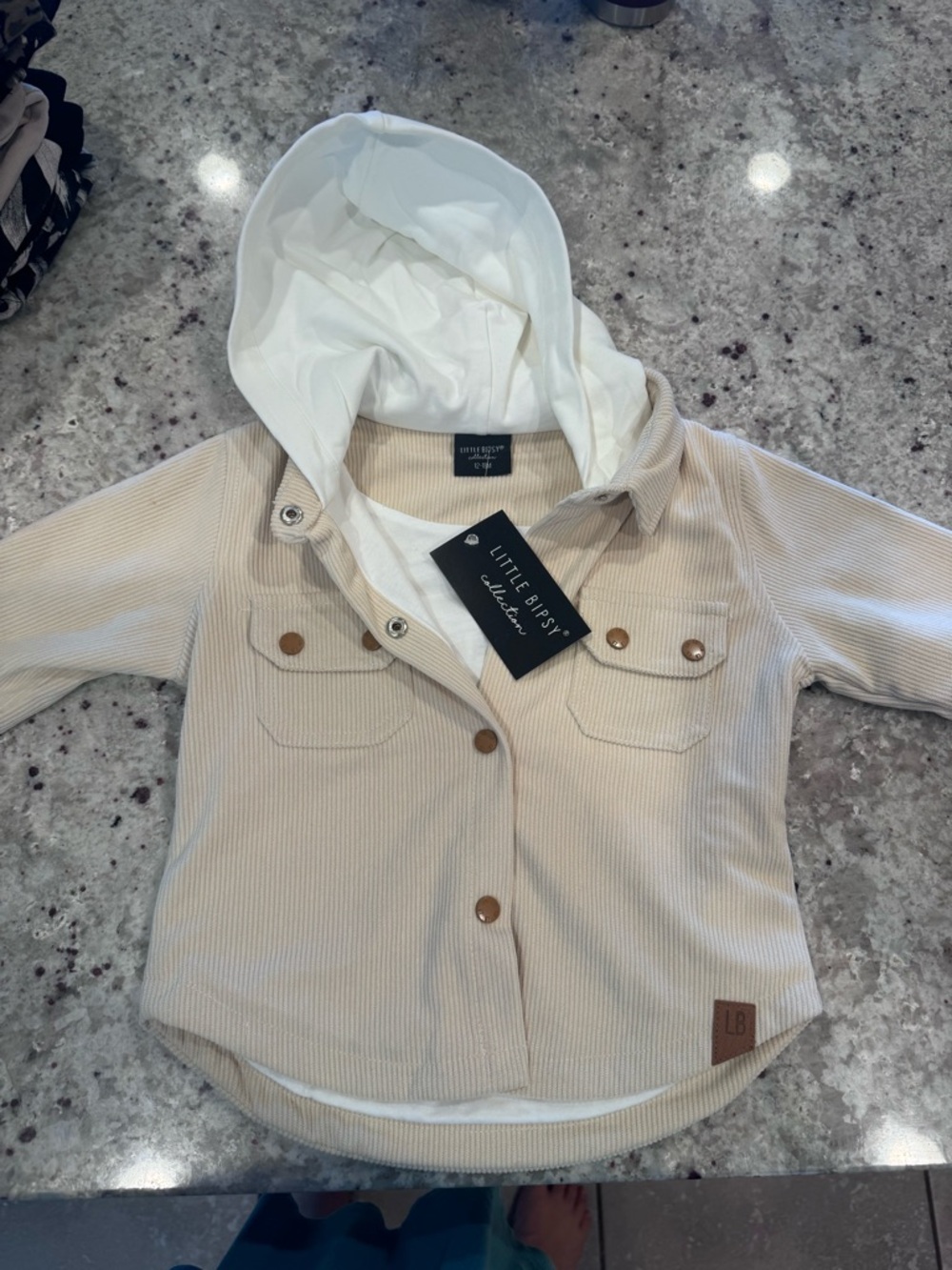 Little Bipsy Beige Corduroy Hooded Jacket with White Lining